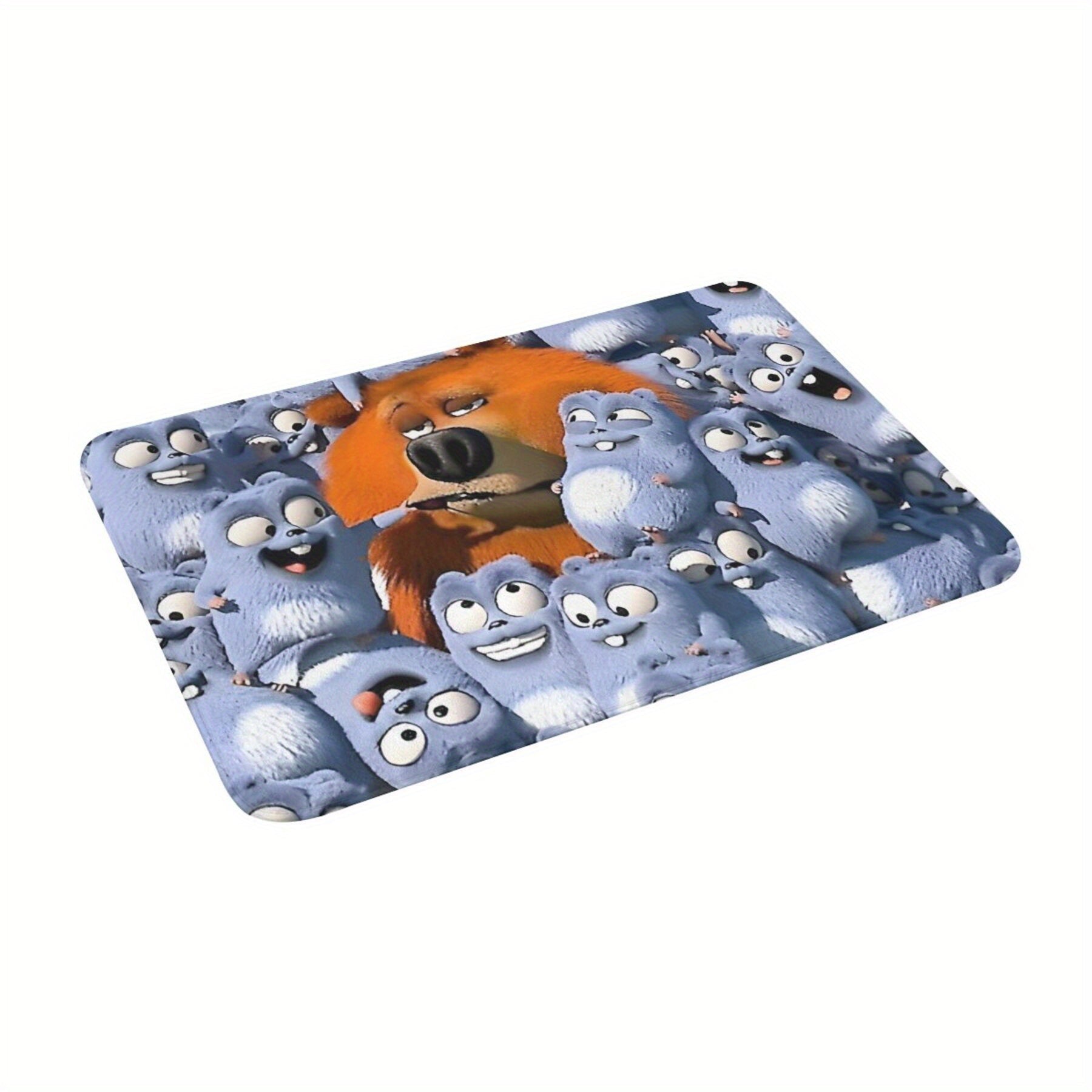 Grizzly va Lemminglar bilan bezatilgan Polyester Kirish Gilami - Yengil, Sirpanmaydigan va Mashinada Yuviladigan To'rtburchak Pol Gilami - Mashinada Tayyorlangan Kirish Gilami