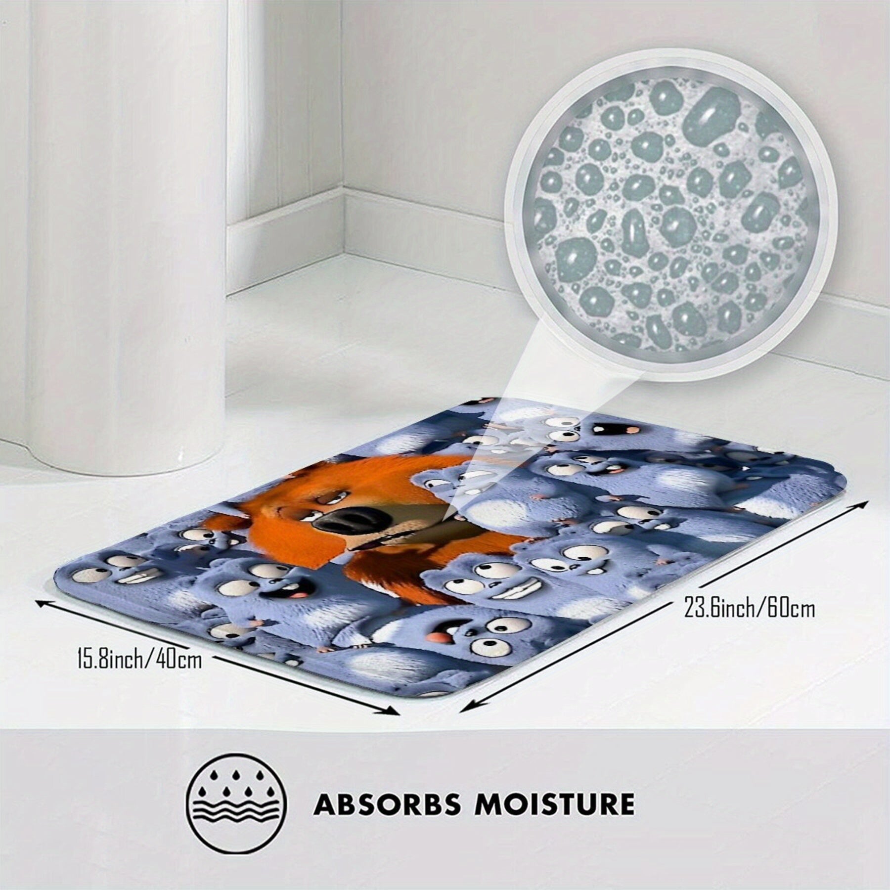 Polyester Doormat with Grizzly and Lemmings Non-Slip Machine Washable Rectangle Floor Mat