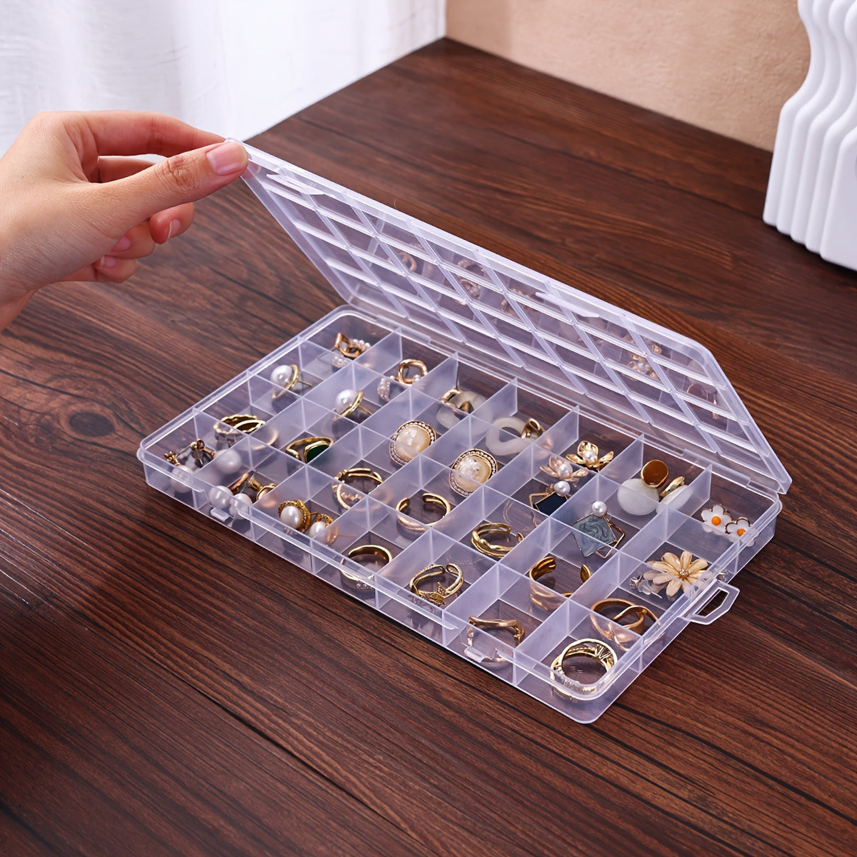 Plastic Jewelry Organizer Box with 28 Compartments for Rings Earrings and Necklaces