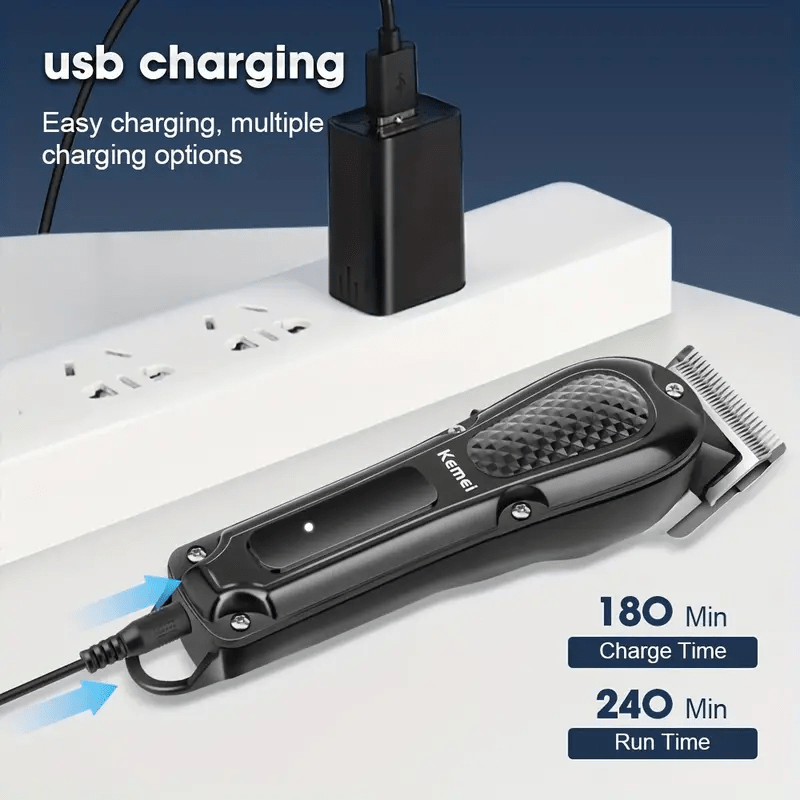 Профессиональные машинки для стрижки Kemei с высокоскоростным мотором, литий-ионным аккумулятором 1500 мАч, подарочной коробкой и 6 ограничительными гребнями.