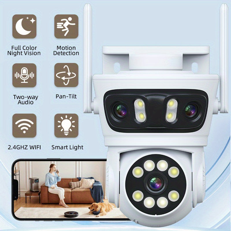 Outdoor Security Camera with Triple Lens 360° View AI Human Tracking Night Vision WiFi Waterproof