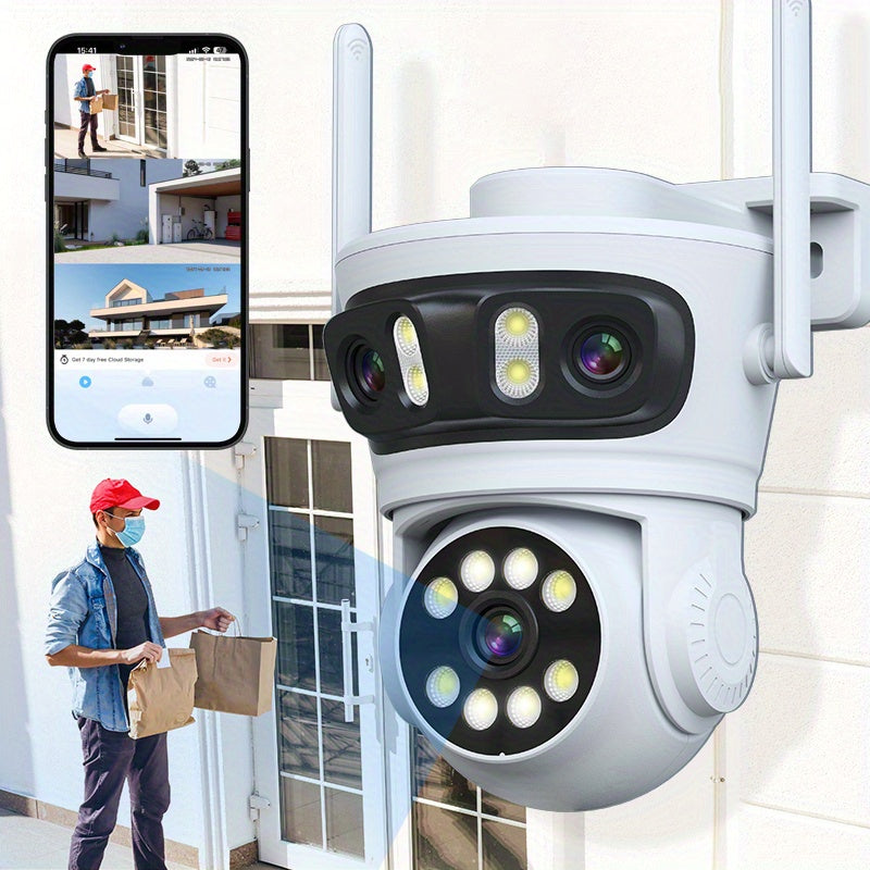 Outdoor Security Camera with Triple Lens 360° View AI Human Tracking Night Vision WiFi Waterproof