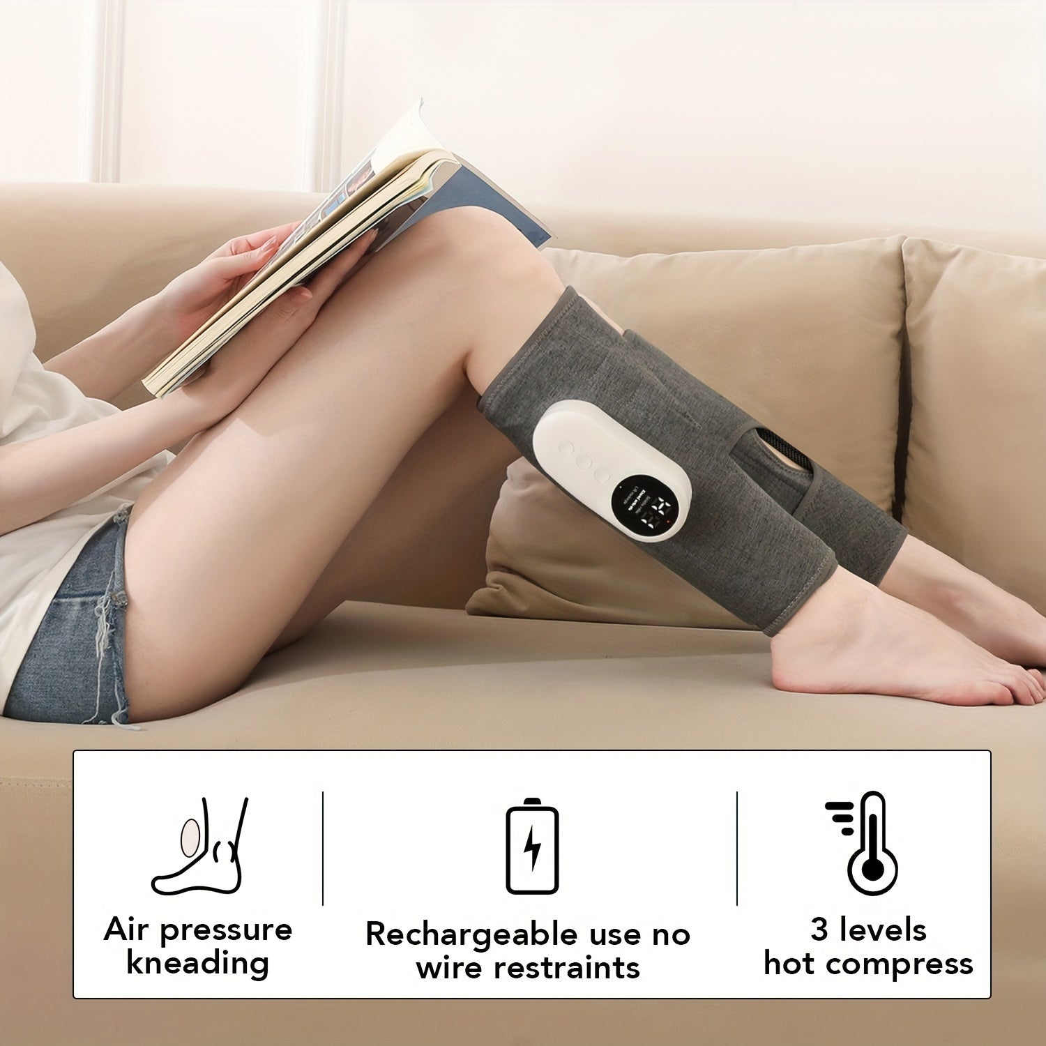 Qayta zaryadlanadigan elektr oyoq massajeri, sonlar va to'piqlar uchun havo bosimi massaji, avtomatik yoğurma, 2000mAh batareya, USB zaryadlash, 36V yoki undan past voltaj