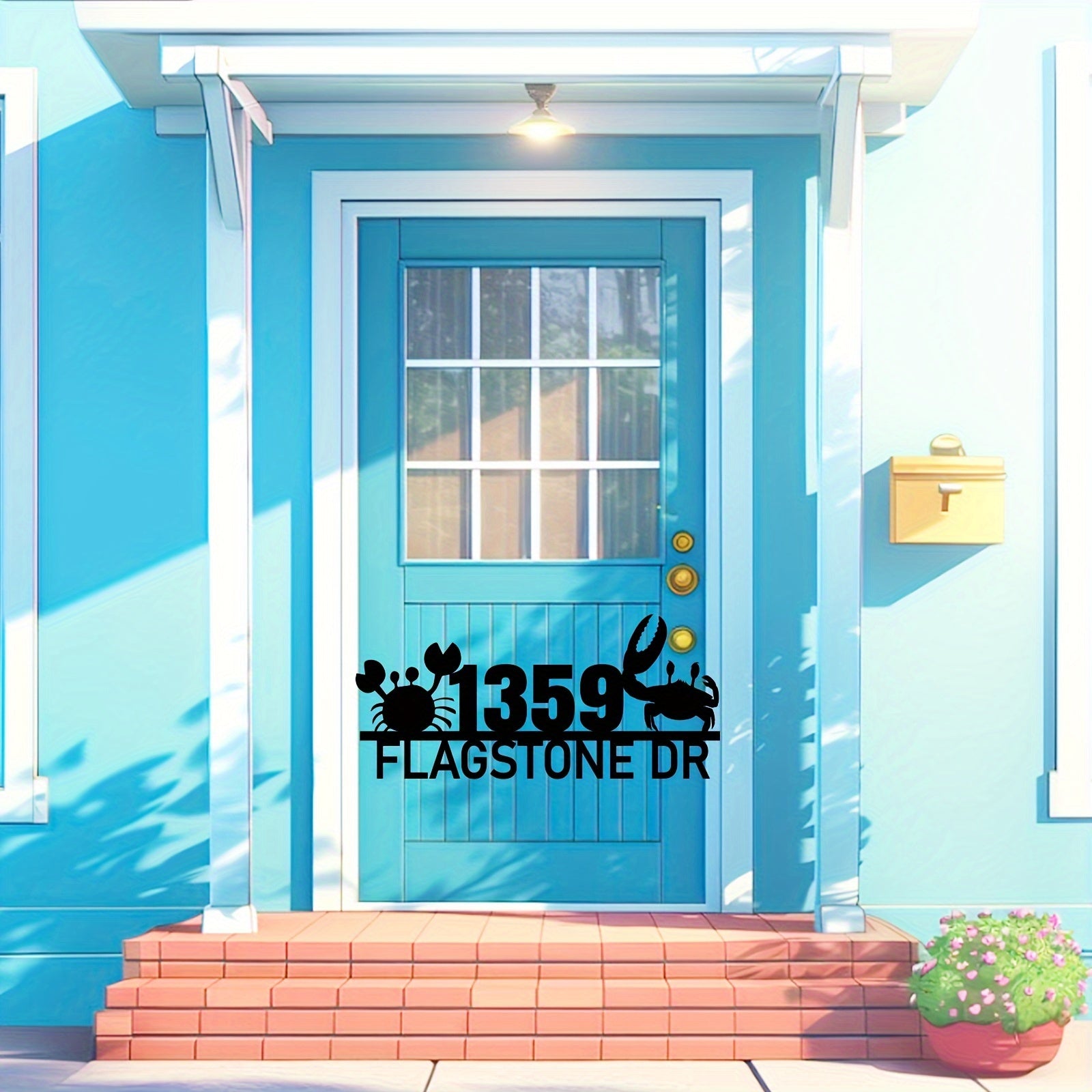 Black Nautical House Number Plaque Iron Crab Wall Mount Address Sign for Home Decor