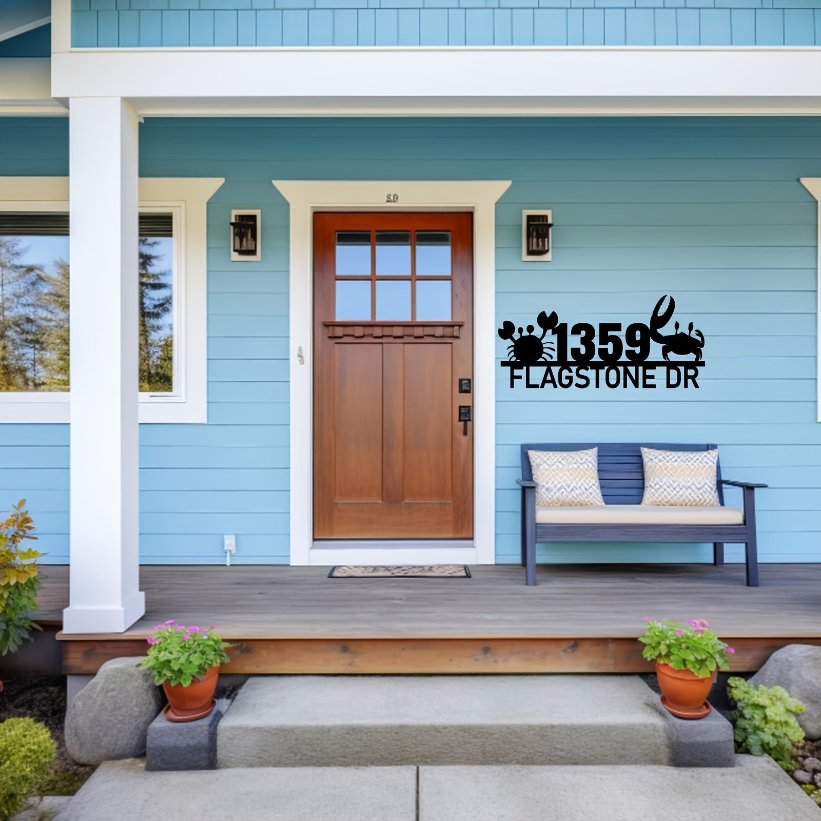 Black Nautical House Number Plaque Iron Crab Wall Mount Address Sign for Home Decor