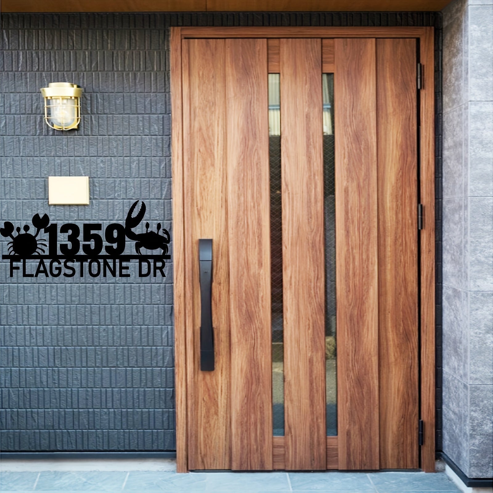 Black Nautical House Number Plaque Iron Crab Wall Mount Address Sign for Home Decor