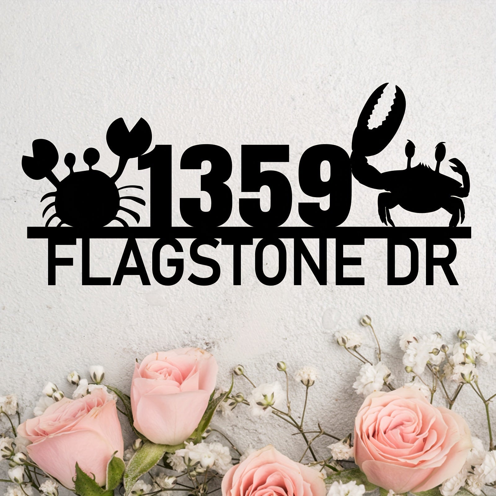 Black Nautical House Number Plaque Iron Crab Wall Mount Address Sign for Home Decor