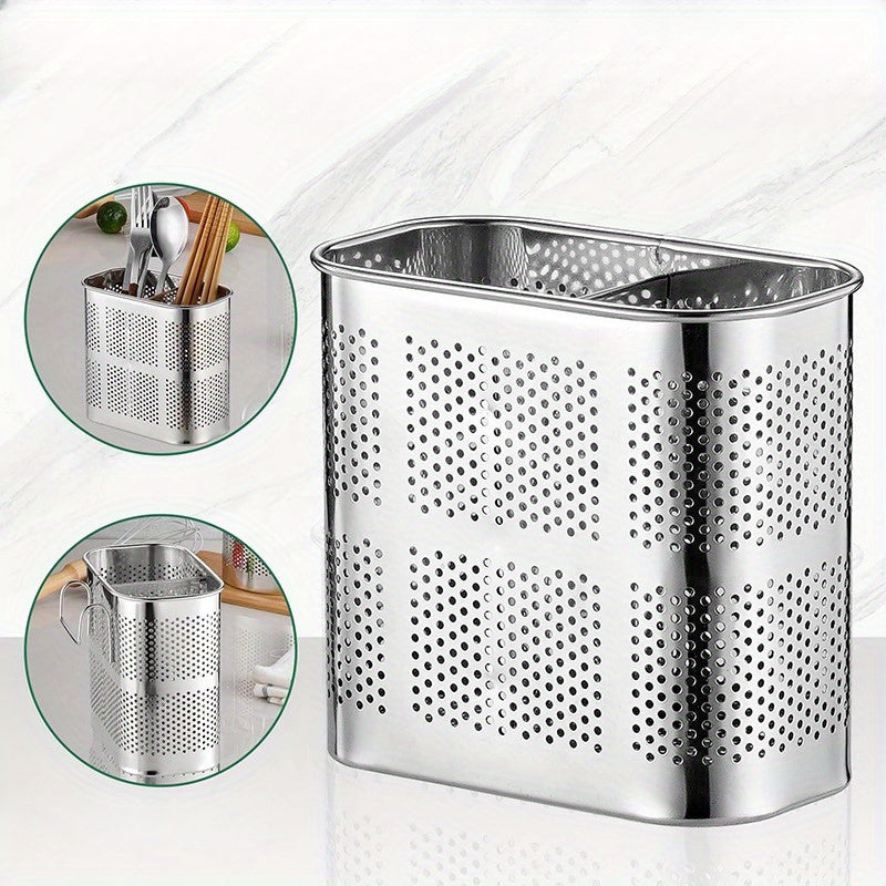 Zanglamas po'latdan yasalgan chopstick ushlagich, drenaj racki - idishlar, kanstalar, makiyaj cho'tkalari uchun ikki bo'linma tashkilotchisi - devor yoki stol usti uchun to'rtburchakli javon - yog'och yoki elektr kerak emas - ochiq saqlash dizayni.