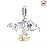 Серебряный шарм с замком-призраком и летучей мышью, камень рождения в ноябре для браслетов