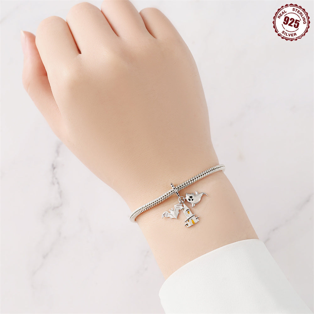 Серебряный шарм с замком-призраком и летучей мышью, камень рождения в ноябре для браслетов