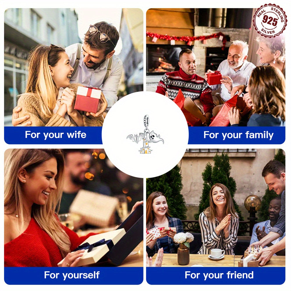 Серебряный шарм с замком-призраком и летучей мышью, камень рождения в ноябре для браслетов