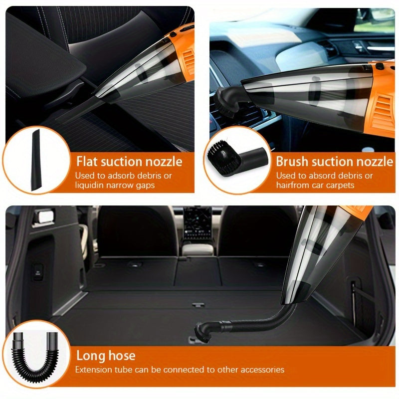 Kuchli so'rish, past shovqin va portativ dizaynga ega qo'l bilan ishlatiladigan avtomobil vakuum tozalagichi, avtomobillar, RVlar va uylar uchun ideal. Xususiyatlariga mato filtri, bitta bosish bilan chang tozalash, 0.4L chang idishi va 5m sim kiradi.