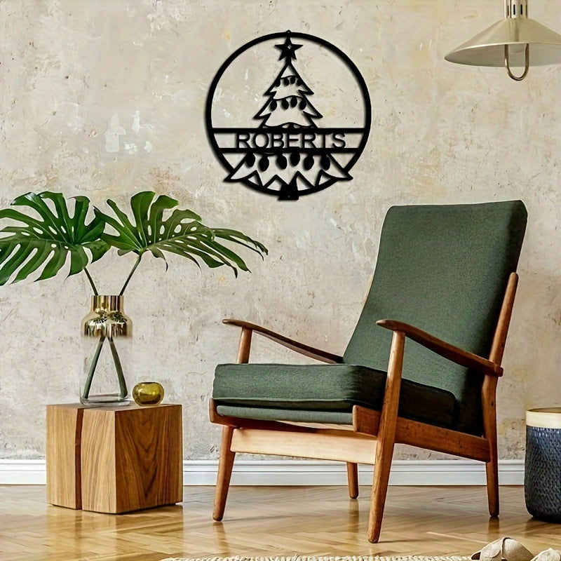 Christmas Tree Wall Decor Sign Customized Iron Festive Family Art Black Metal Holiday Decoration