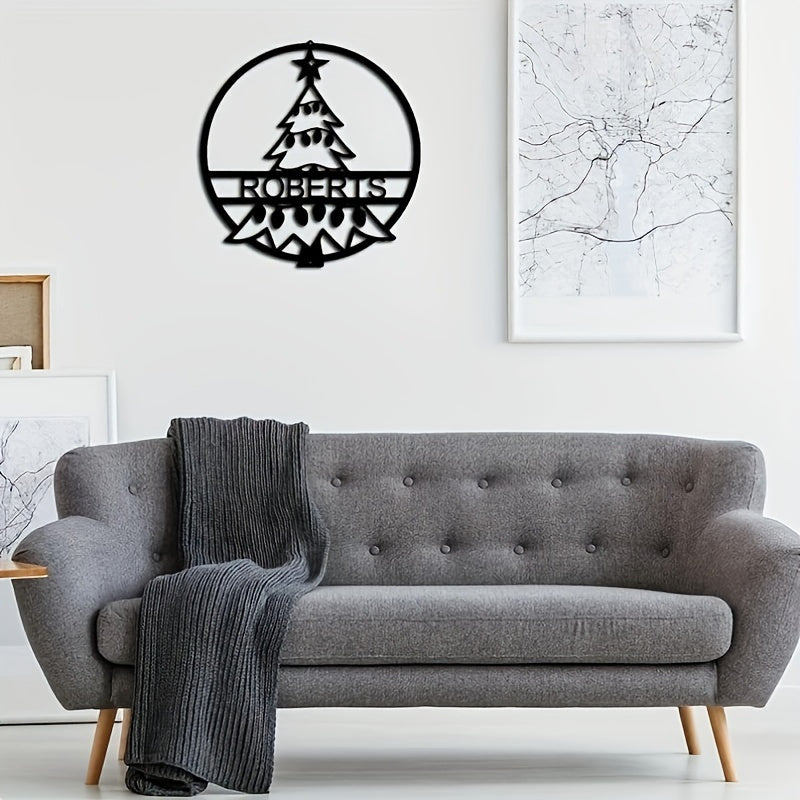 Christmas Tree Wall Decor Sign Customized Iron Festive Family Art Black Metal Holiday Decoration