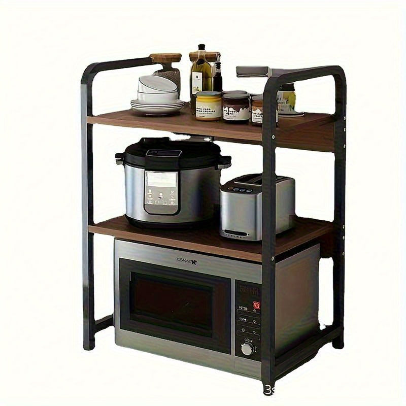 Stainless Steel Kitchen Stand - Mikrotolqin va pech uchun ikki qavatli rack, ziravorlar, idish-tovoq va aksessuarlar uchun stol usti tashkilotchisi, ofis saqlash uchun oldindan yig'ilgan.