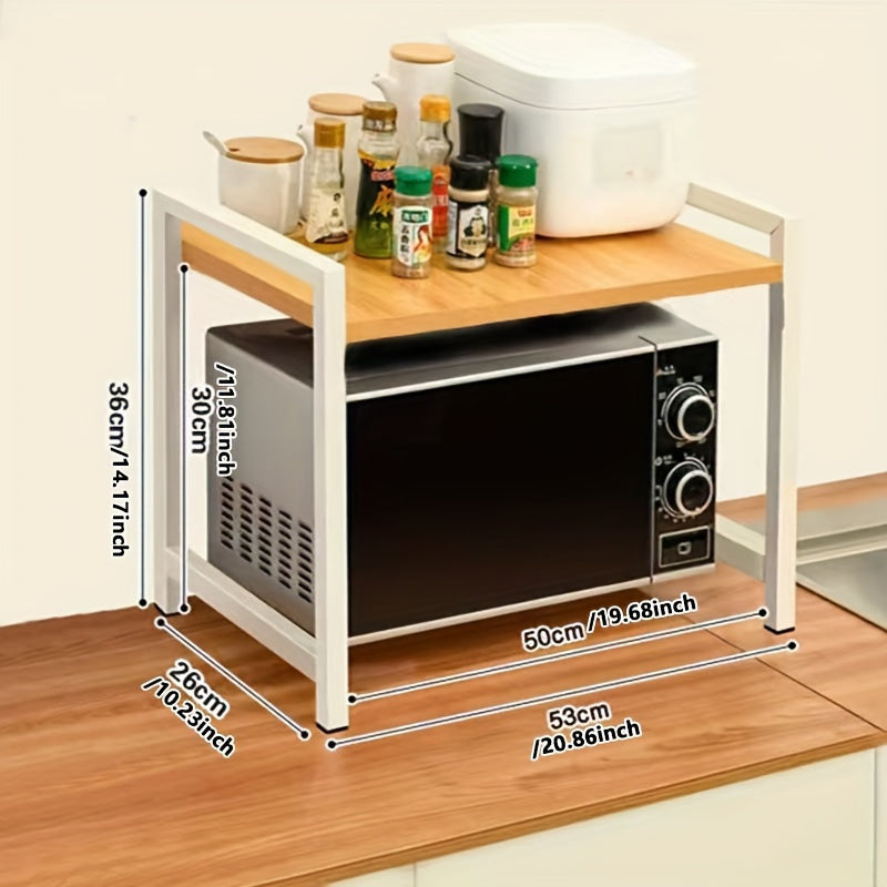 Stainless Steel Kitchen Stand - Mikrotolqin va pech uchun ikki qavatli rack, ziravorlar, idish-tovoq va aksessuarlar uchun stol usti tashkilotchisi, ofis saqlash uchun oldindan yig'ilgan.