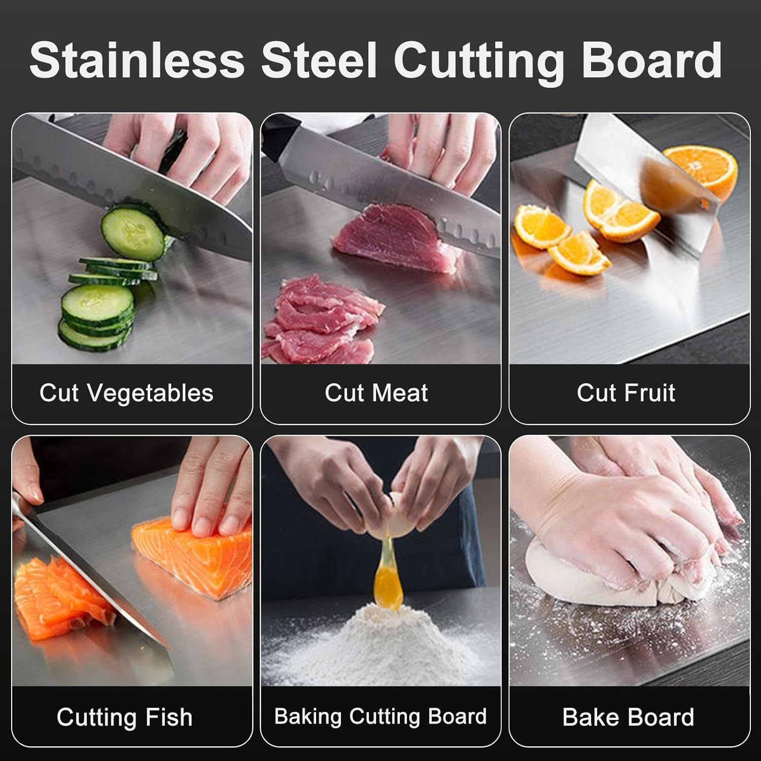 Stainless Steel Double-Sided Cutting Board for Food Prep and Dough Kneading