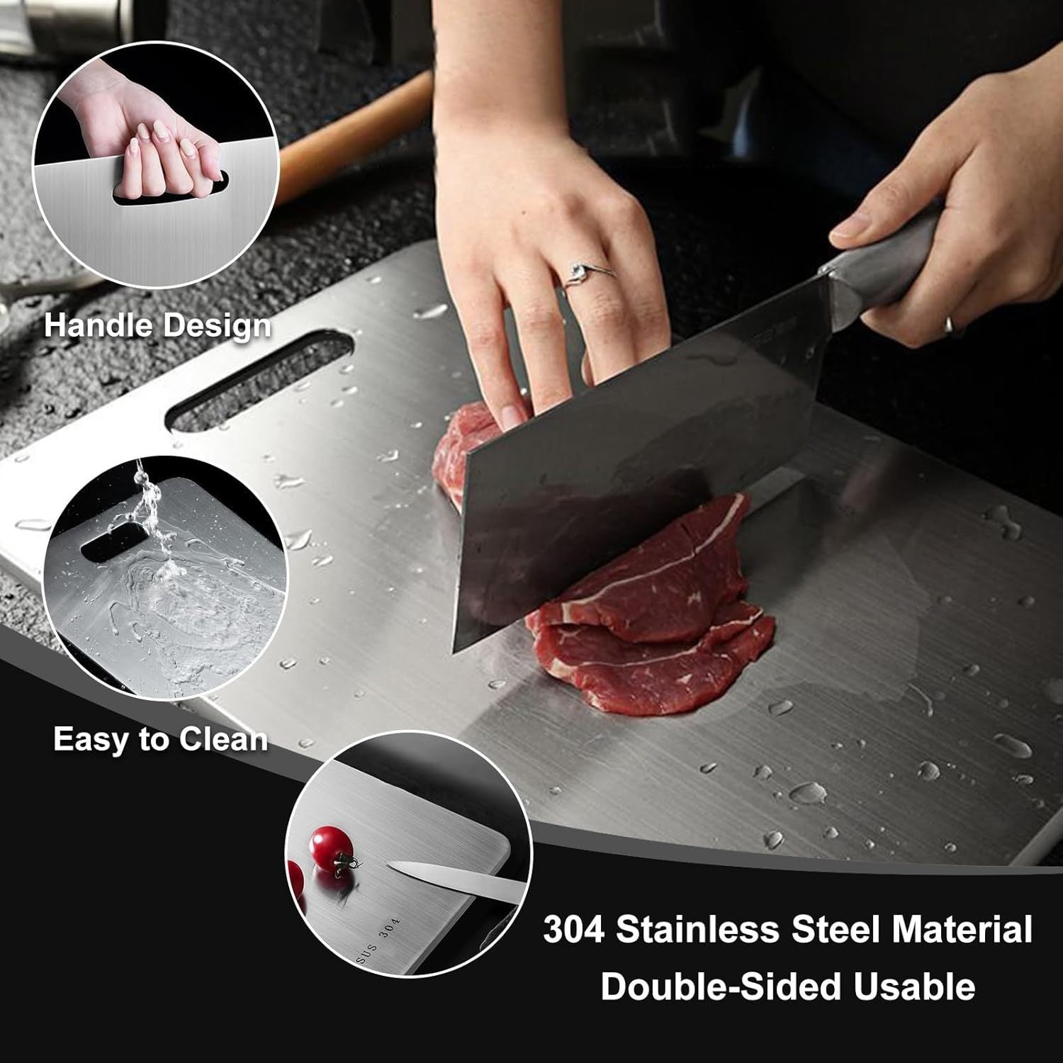 Double-Sided Titanium Cutting Board Stainless Steel Kitchen Chopping Board