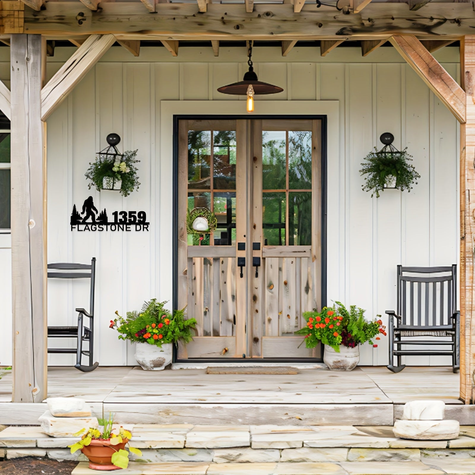 Personalized Metal Address Plaque Forest Design for Mountain Homes Wall or Surface Mount Black Finish