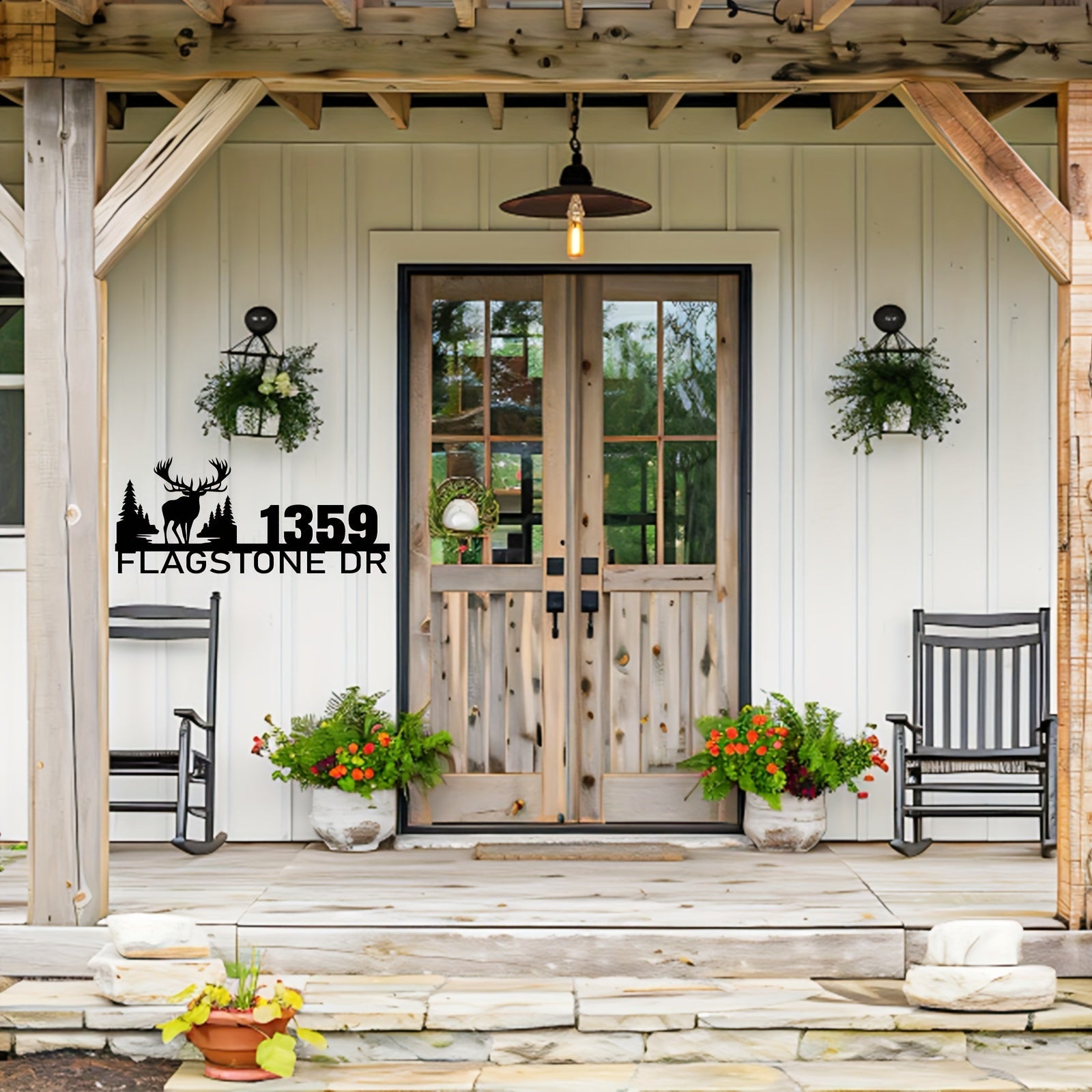 Personalized Metal Reindeer Forest Address Sign Outdoor Wall House Number Plaque