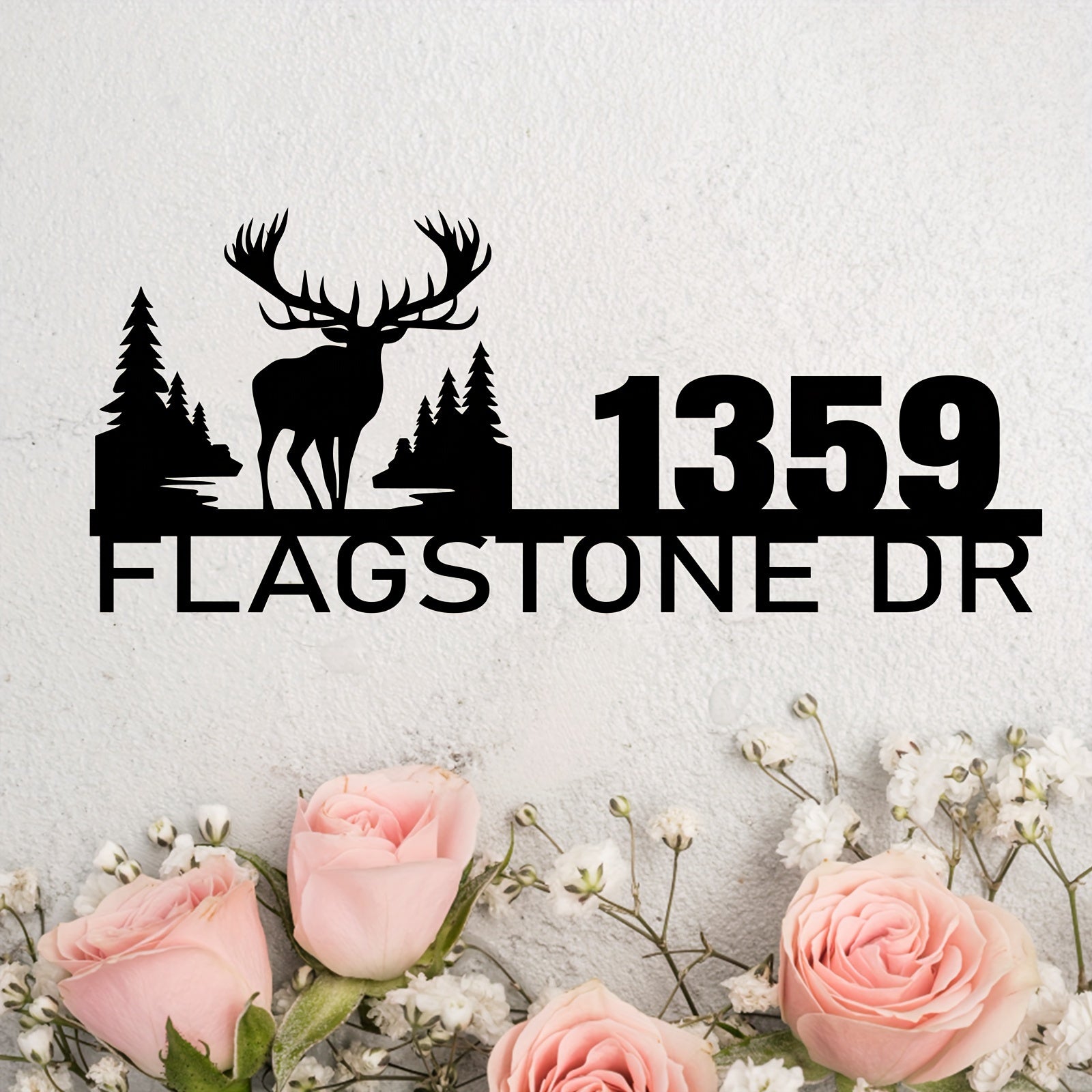 Personalized Metal Reindeer Forest Address Sign Outdoor Wall House Number Plaque
