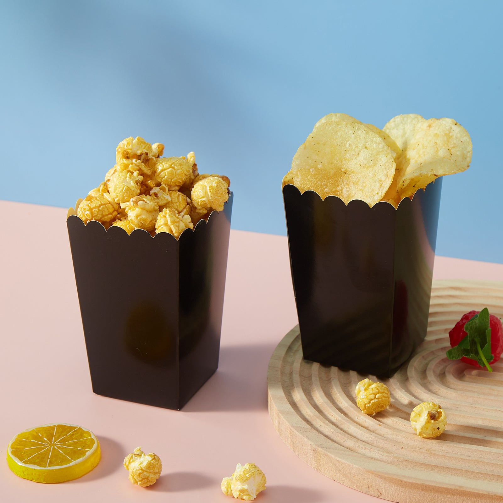 10/24 Black Popcorn Food Boxes for Snacks and Party Decorations