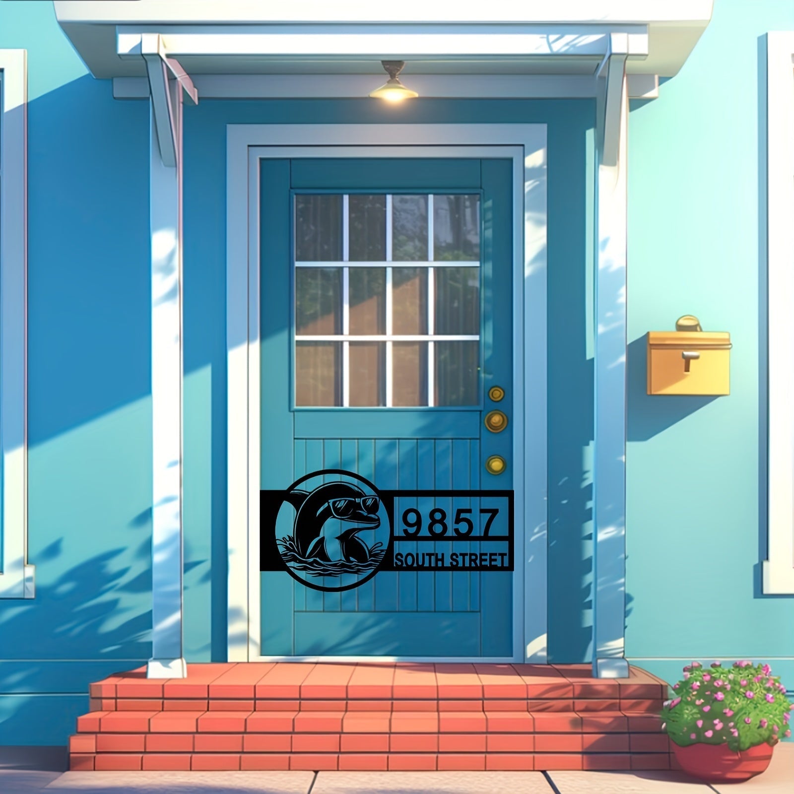 Zamonaviy Delfin Metall Manzil Belgisi - Ko'zoynakli - Qora, Plyajga Ilhomlangan Tashqi Uy Raqami Plaketi, Uyga O'tish yoki Yangi Uy Sovg'asi Uchun Mukammal