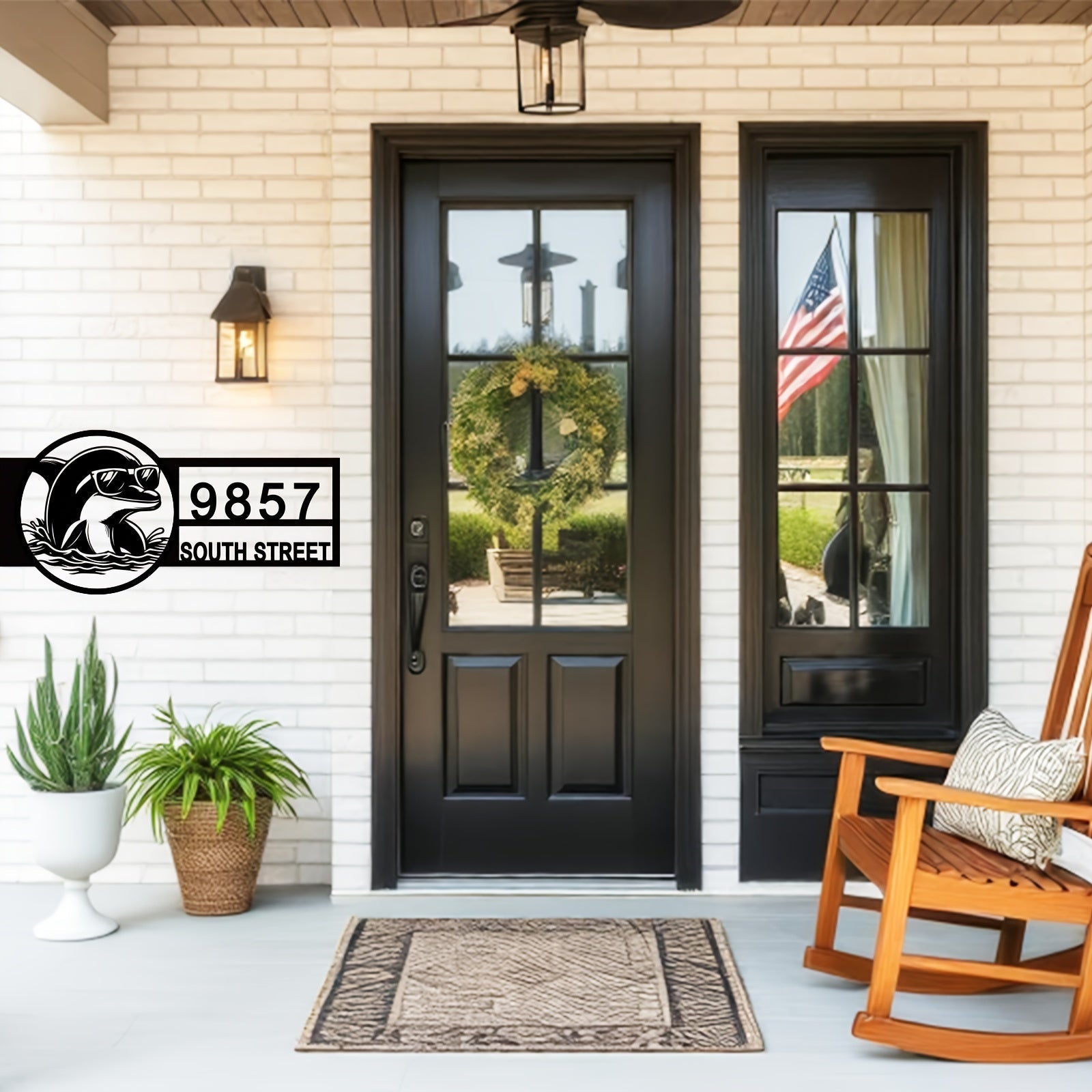 Zamonaviy Delfin Metall Manzil Belgisi - Ko'zoynakli - Qora, Plyajga Ilhomlangan Tashqi Uy Raqami Plaketi, Uyga O'tish yoki Yangi Uy Sovg'asi Uchun Mukammal