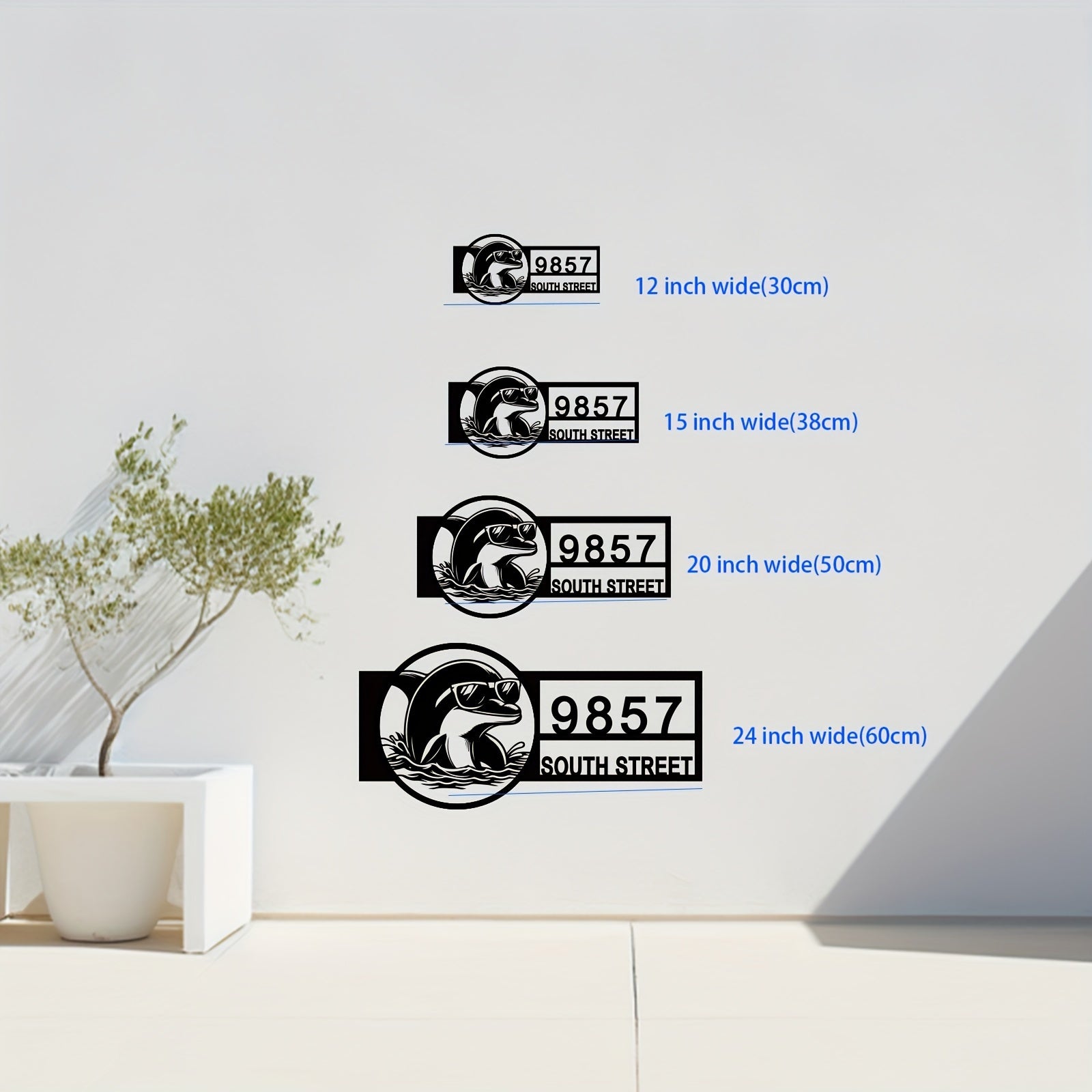 Zamonaviy Delfin Metall Manzil Belgisi - Ko'zoynakli - Qora, Plyajga Ilhomlangan Tashqi Uy Raqami Plaketi, Uyga O'tish yoki Yangi Uy Sovg'asi Uchun Mukammal