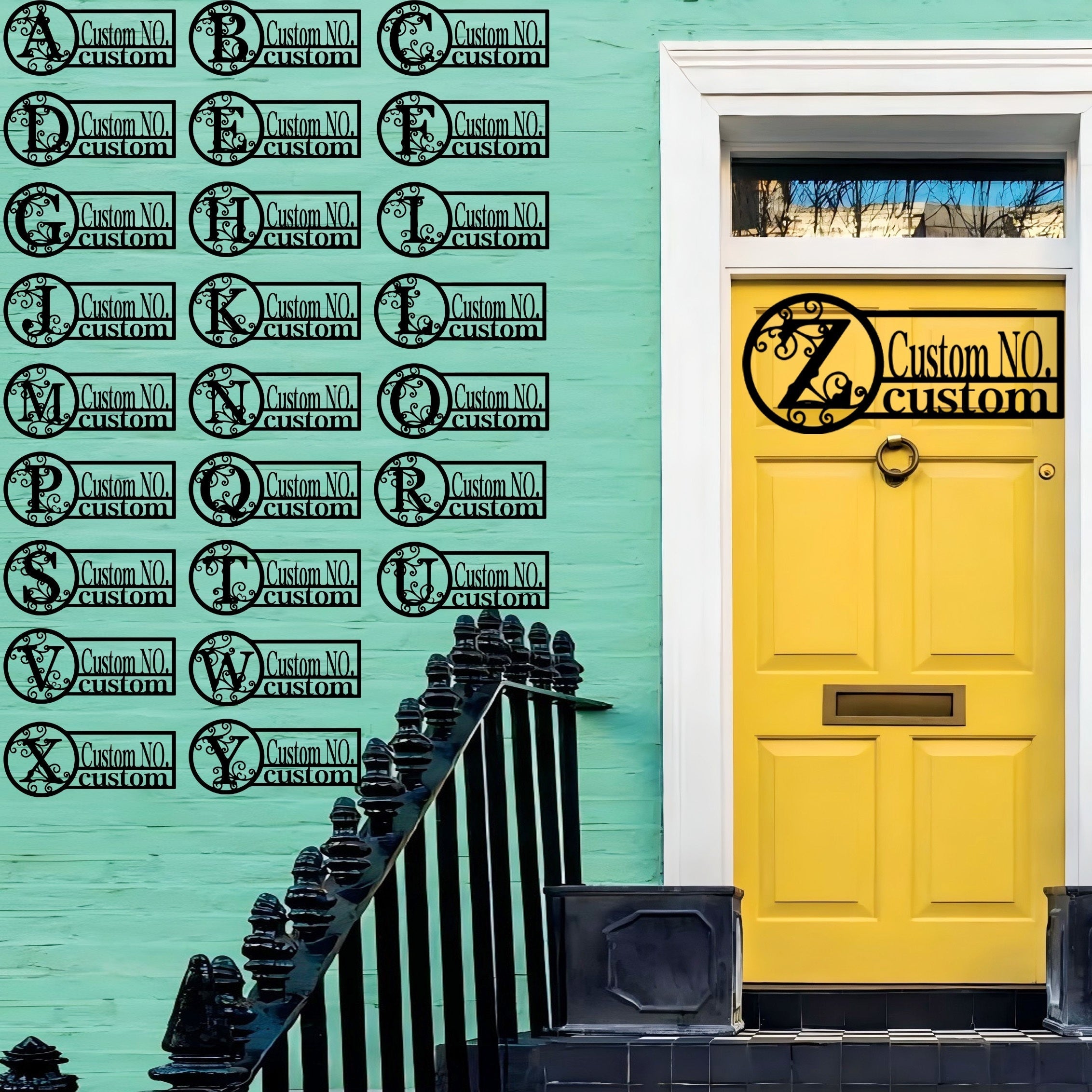 Oq metall misdan yasalgan eshik belgisi, oilaviy nom bilan, ichki va tashqi foydalanish uchun