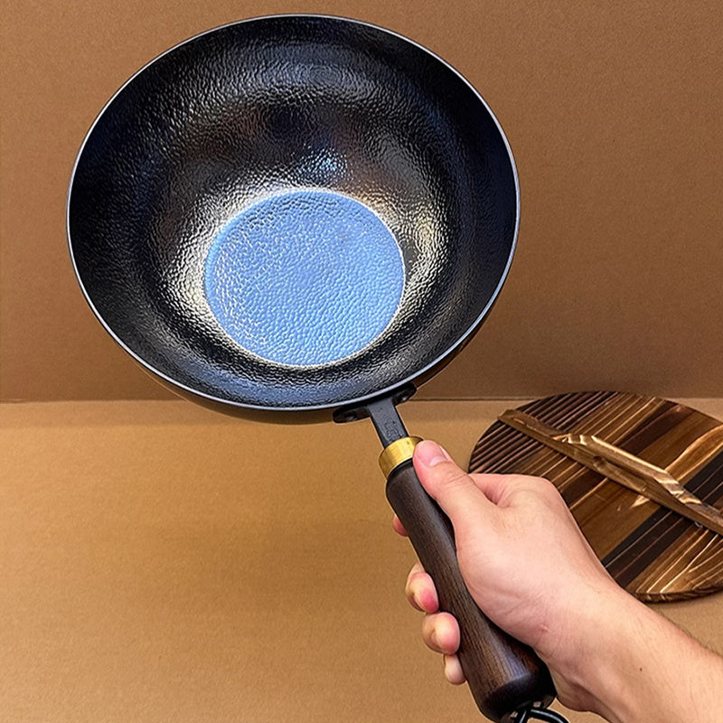 Cast Iron Wok 1 Piece Non-Stick Chinese Chef Pan for Induction Gas Stove
