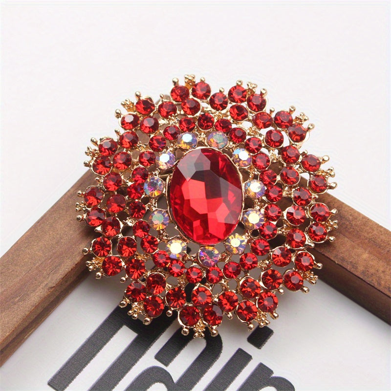 Retro-Inspired Oversized Rhinestone Brooch Alloy Crystal Pin for Outfits
