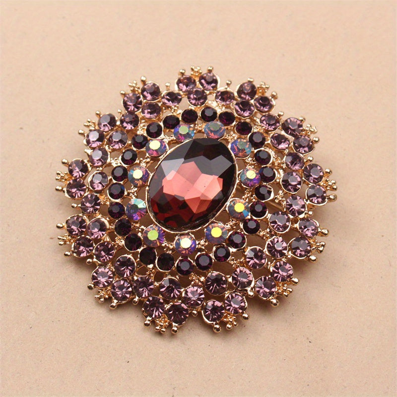 Retro-Inspired Oversized Rhinestone Brooch Alloy Crystal Pin for Outfits