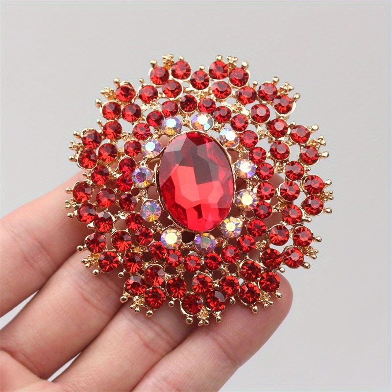 Retro-Inspired Oversized Rhinestone Brooch Alloy Crystal Pin for Outfits