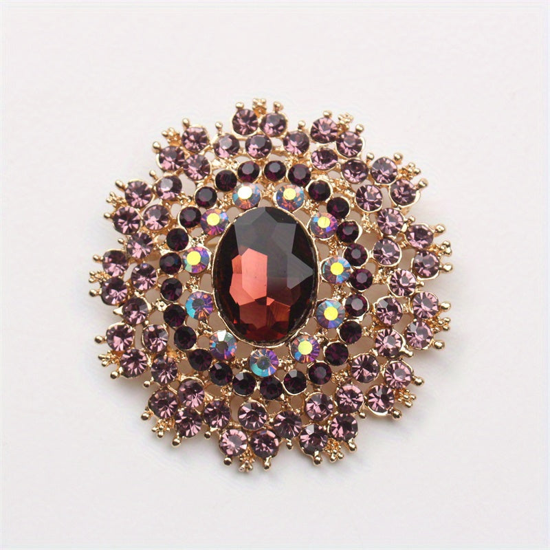 Retro-Inspired Oversized Rhinestone Brooch Alloy Crystal Pin for Outfits
