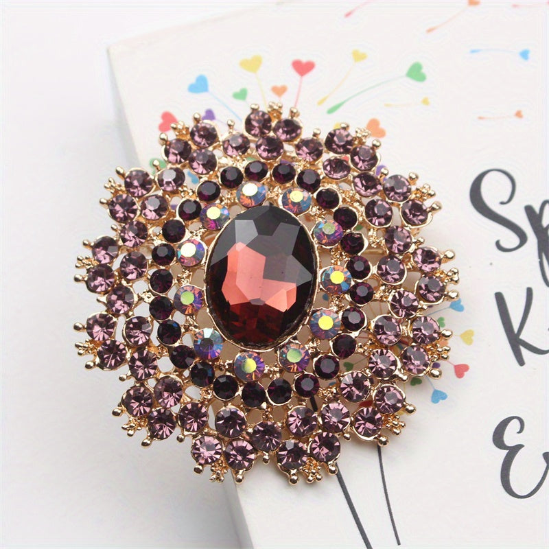 Retro-Inspired Oversized Rhinestone Brooch Alloy Crystal Pin for Outfits