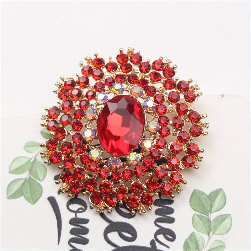 Retro-Inspired Oversized Rhinestone Brooch Alloy Crystal Pin for Outfits