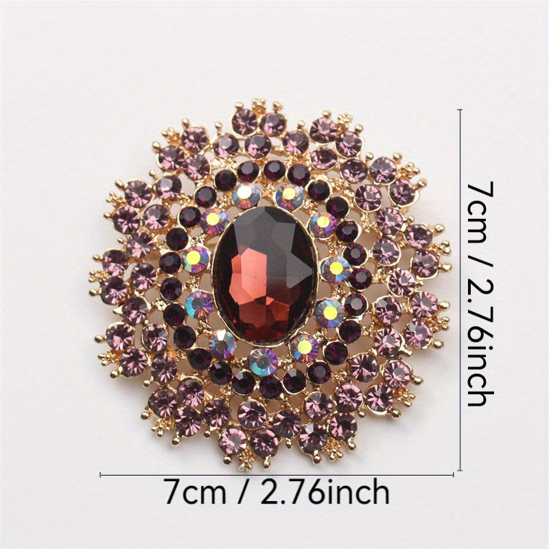 Retro-Inspired Oversized Rhinestone Brooch Alloy Crystal Pin for Outfits