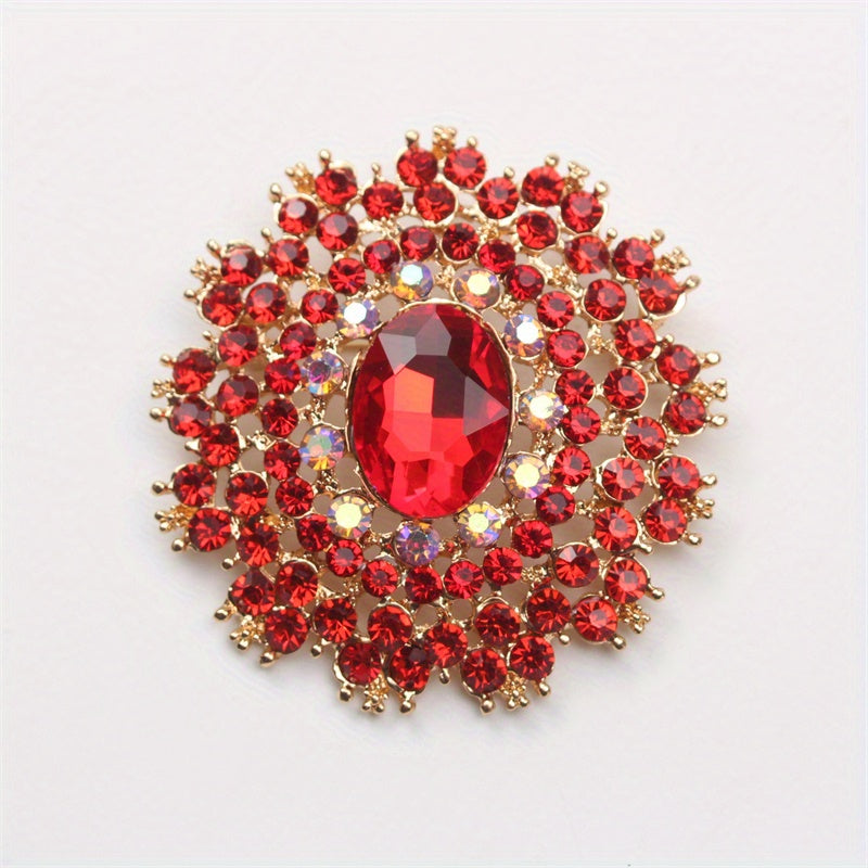 Retro-Inspired Oversized Rhinestone Brooch Alloy Crystal Pin for Outfits