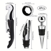 4-Piece Red Wine Bottle Opener Set with Hippocampus Pourer and Gift Box Stainless Steel