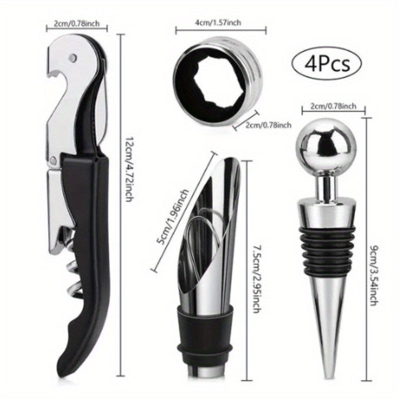 4-Piece Red Wine Bottle Opener Set with Hippocampus Pourer and Gift Box Stainless Steel