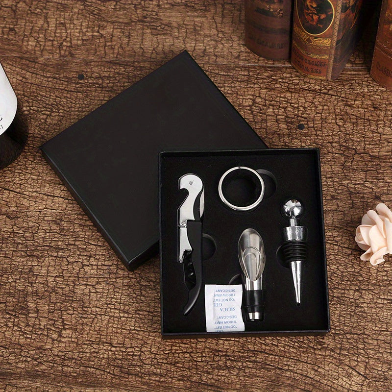 4-Piece Red Wine Bottle Opener Set with Hippocampus Pourer and Gift Box Stainless Steel