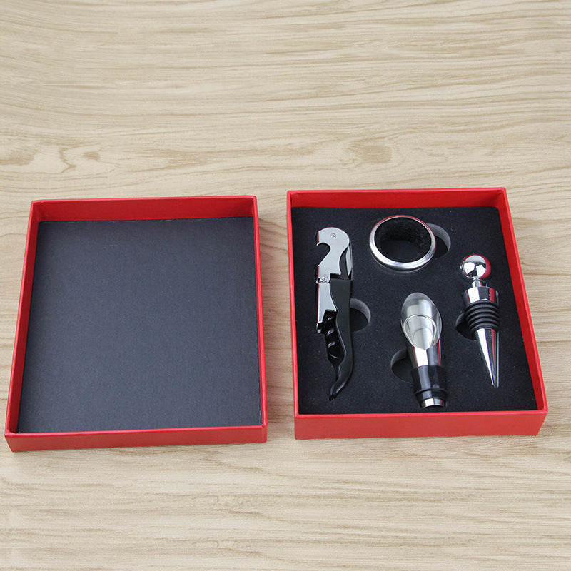 4-Piece Red Wine Bottle Opener Set with Hippocampus Pourer and Gift Box Stainless Steel