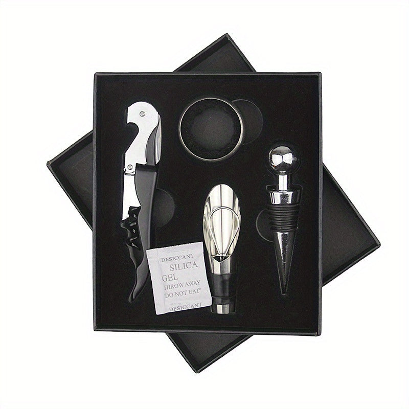 4-Piece Red Wine Bottle Opener Set with Hippocampus Pourer and Gift Box Stainless Steel