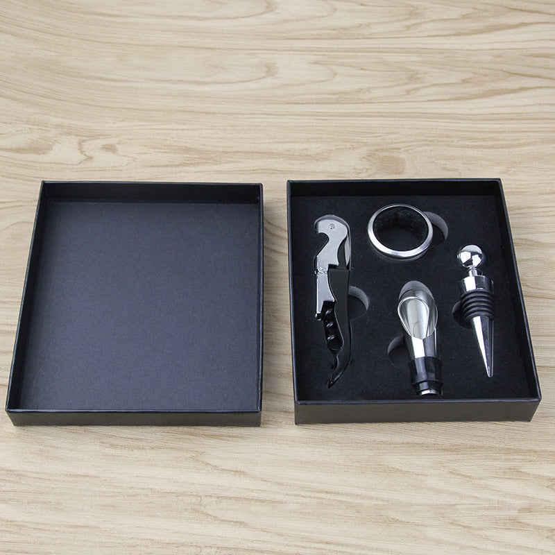 4-Piece Red Wine Bottle Opener Set with Hippocampus Pourer and Gift Box Stainless Steel