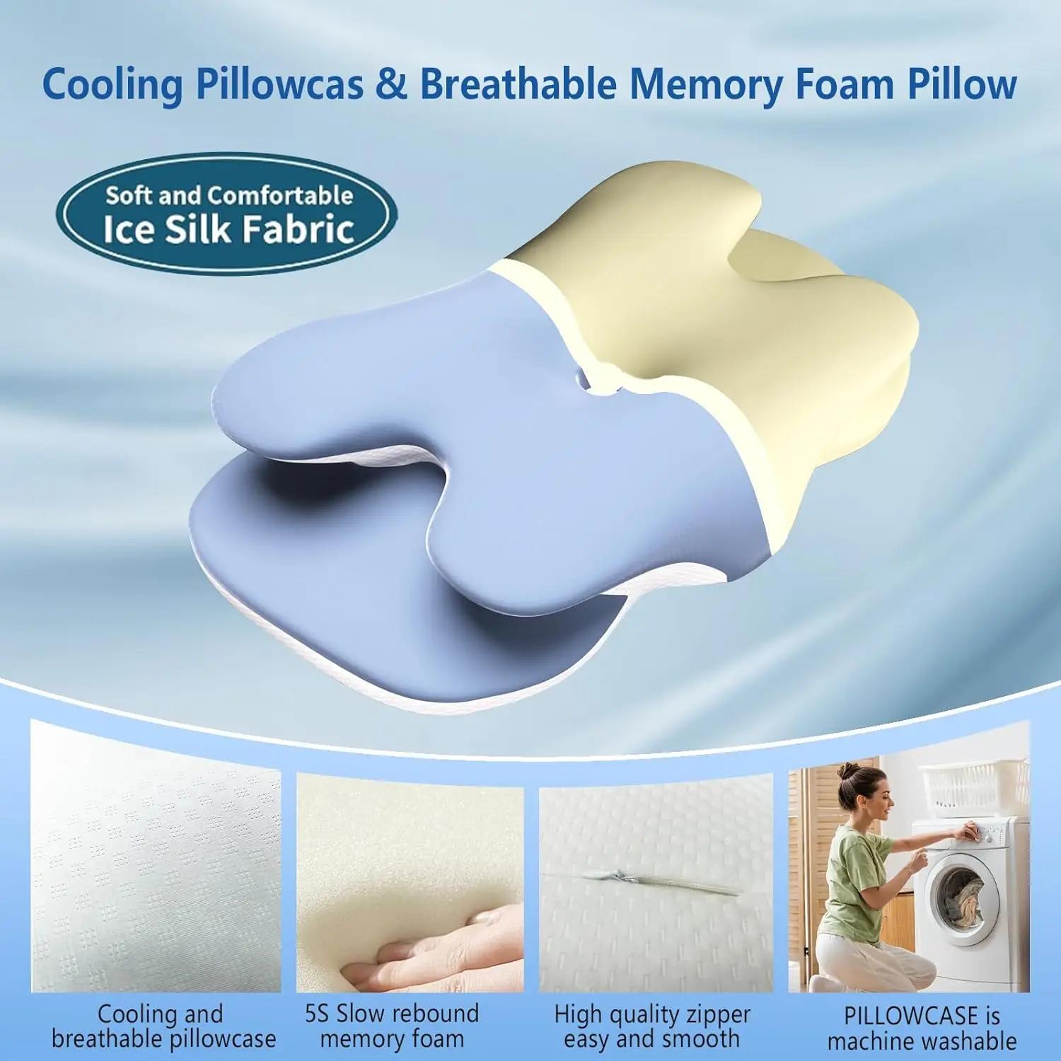 Memory Foam Cervical Pillow with Cooling Cover for Back Sleepers