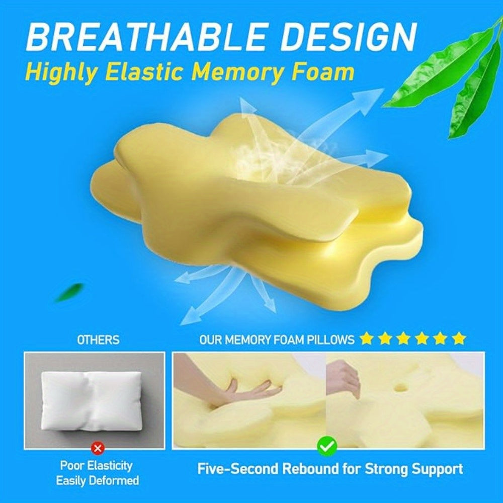 Memory Foam Cervical Pillow with Cooling Cover for Back Sleepers