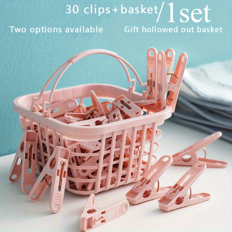 Juego de pinzas de plástico a prueba de viento con cesta para almacenamiento de ropa ahorrador de espacio