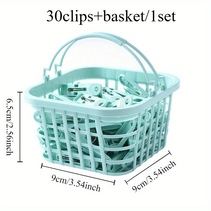 Juego de pinzas de plástico a prueba de viento con cesta para almacenamiento de ropa ahorrador de espacio
