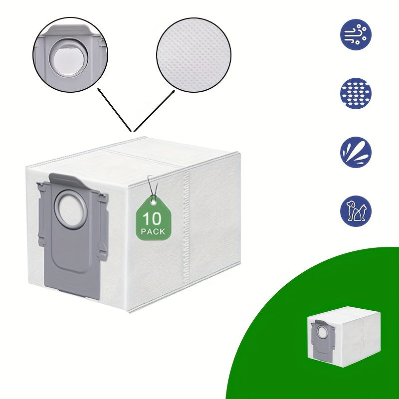 Mustahkam Polyester Changyutgich Sumkalari - 10-ta Yuqori Samarali Chang Sumkalari Roborock Q Revo, S8 Maxv Ultra bilan mos keladi. Plastik Pol Ulanishi Aksessuarini o'z ichiga oladi.